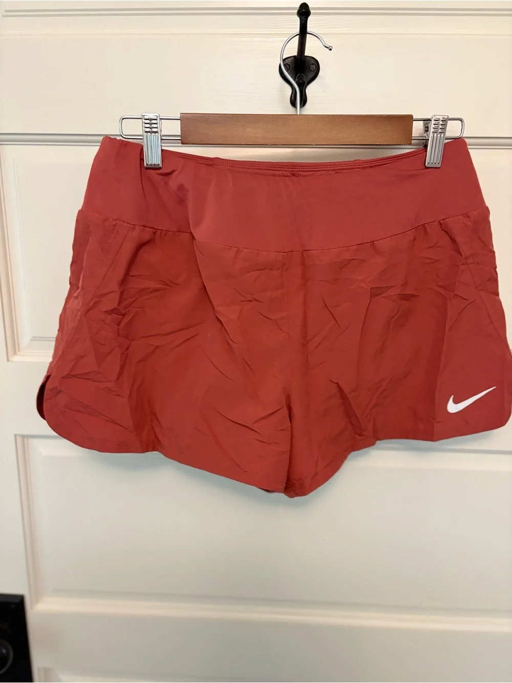 Nike Rust Red Athletic Running Shorts with Swoosh